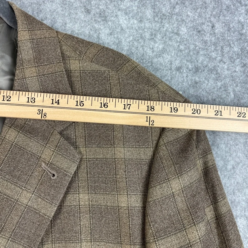 VTG Joseph Abboud Silk Wool Blazer Sport Coat Mens 46R Brown Windowpane USA